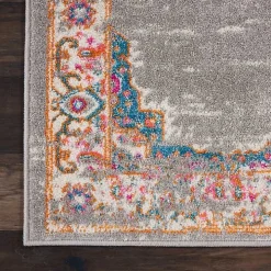 Gray & Pink Central Motif Botanical Area Rug, 8x10