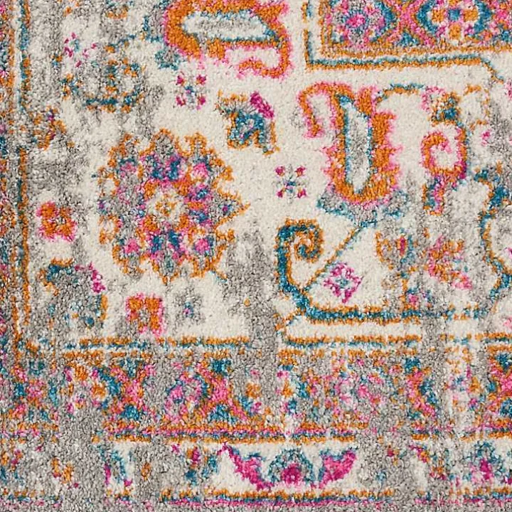 Gray & Pink Central Motif Botanical Area Rug, 9x12