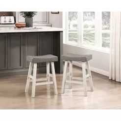 Gray & White Wood Counter Stools, Set of 2