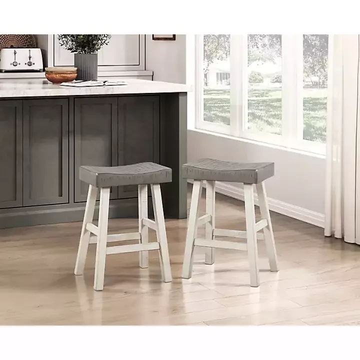 Gray & White Wood Counter Stools, Set of 2