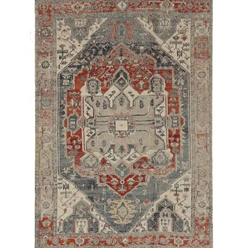 Gray and Blue Traditional Medallion Area Rug, 8x10