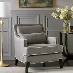 Gray and Ivory Trim Upholstered Armchair
