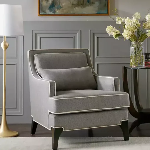Gray and Ivory Trim Upholstered Armchair