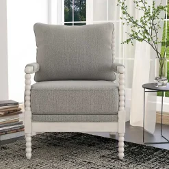 Gray and White Beaded Frame Accent Chair
