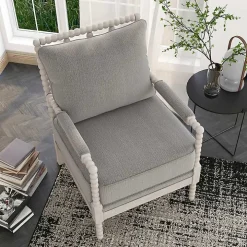 Gray and White Beaded Frame Accent Chair