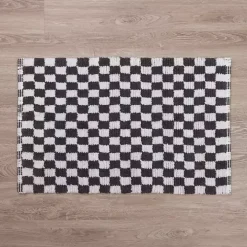 Gray and White Checkered Bathroom Rug
