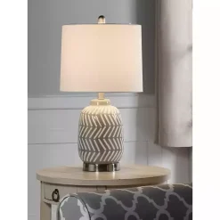 Gray and White Etched Table Lamp