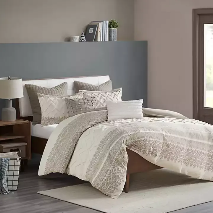 Gray and White 3-pc. California King Duvet Set