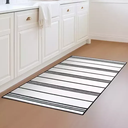 Gray and White Stripe Washable Area Rug, 3x5
