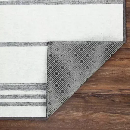 Gray and White Stripe Washable Area Rug, 3x5