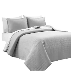 Gray Box Stitch Cotton Full/Queen 3-pc. Quilt Set