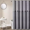 Gray Button and Stripe Shower Curtain