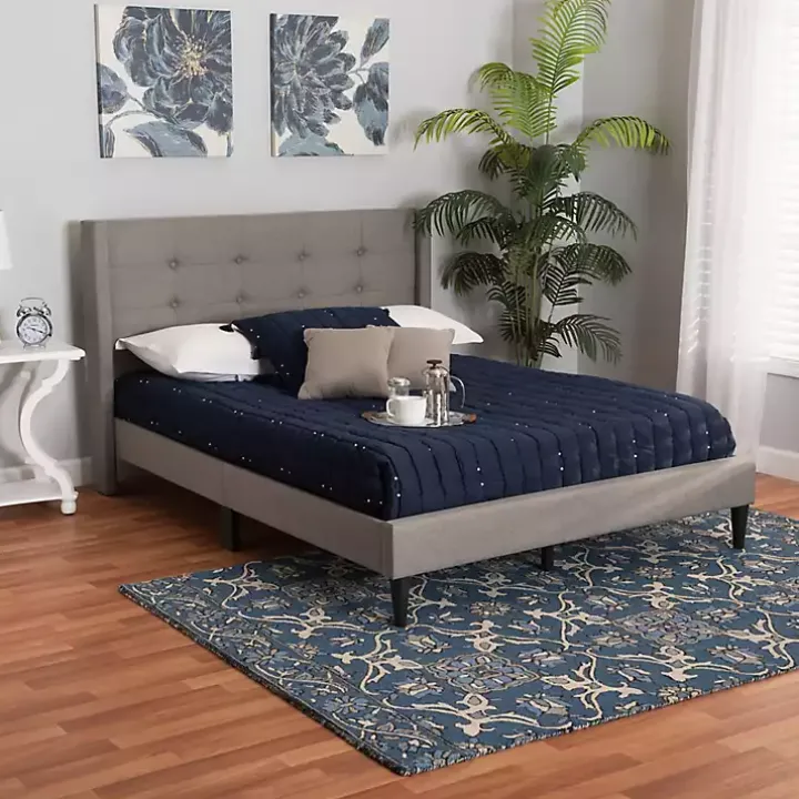 Gray Button Tufted Headboard Full Platform Bed