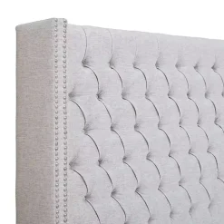 Gray Button Tufted Nailhead Trim Queen Headboard