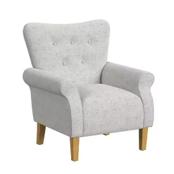 Gray Button-Tufted Rolled Arm Accent Chair