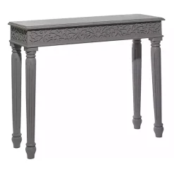 Gray Carved Wood Console Table