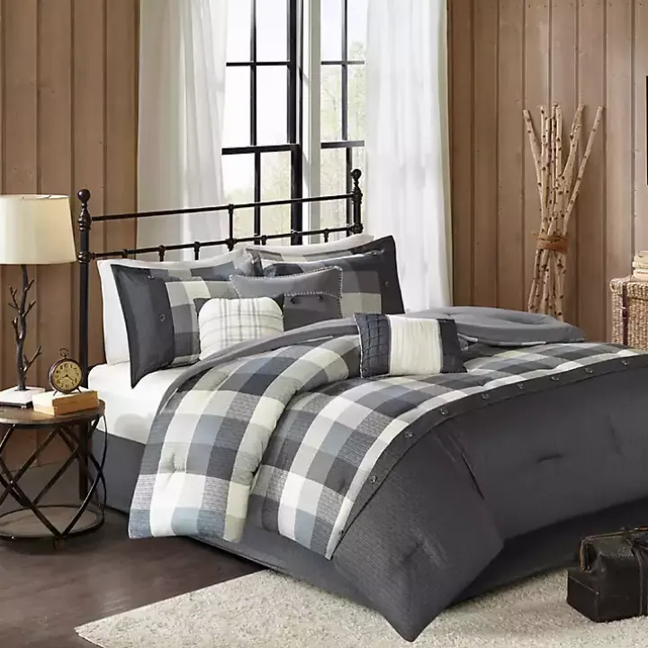 Gray Check California King 7-pc. Comforter Set