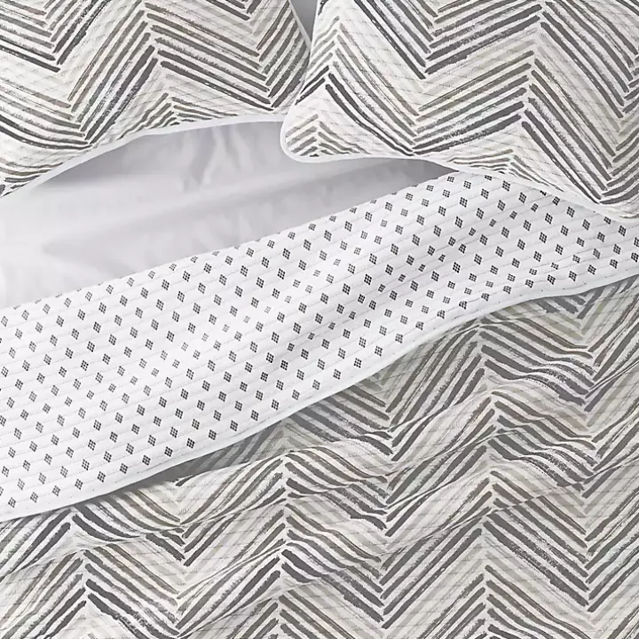 Gray Chevron Reversible 3-pc. Queen Quilt Set