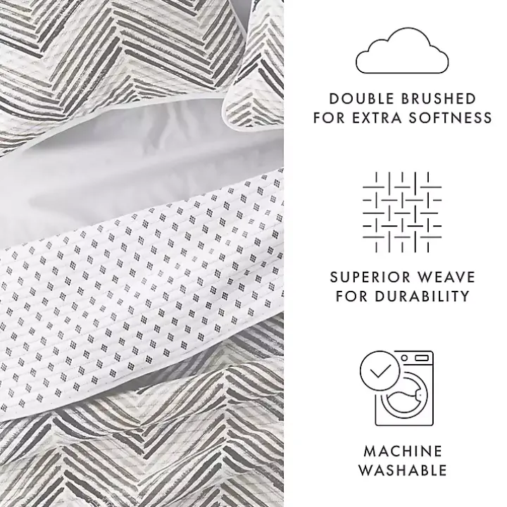 Gray Chevron Reversible 3-pc. Queen Quilt Set