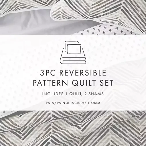 Gray Chevron Reversible 3-pc. King Quilt Set