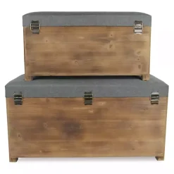 Gray Cushioned Storage Benches, Set of 2