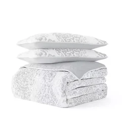 Gray Damask Reversible 3-pc. Queen Quilt Set