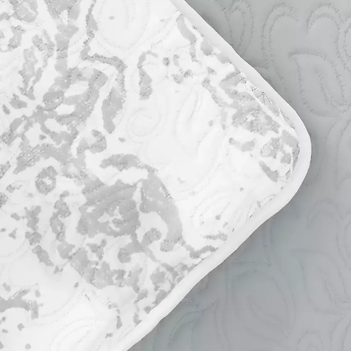 Gray Damask Reversible 3-pc. Queen Quilt Set