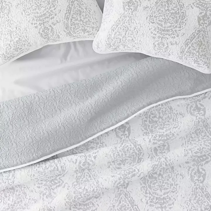 Gray Damask Reversible 2-pc. Twin Quilt Set