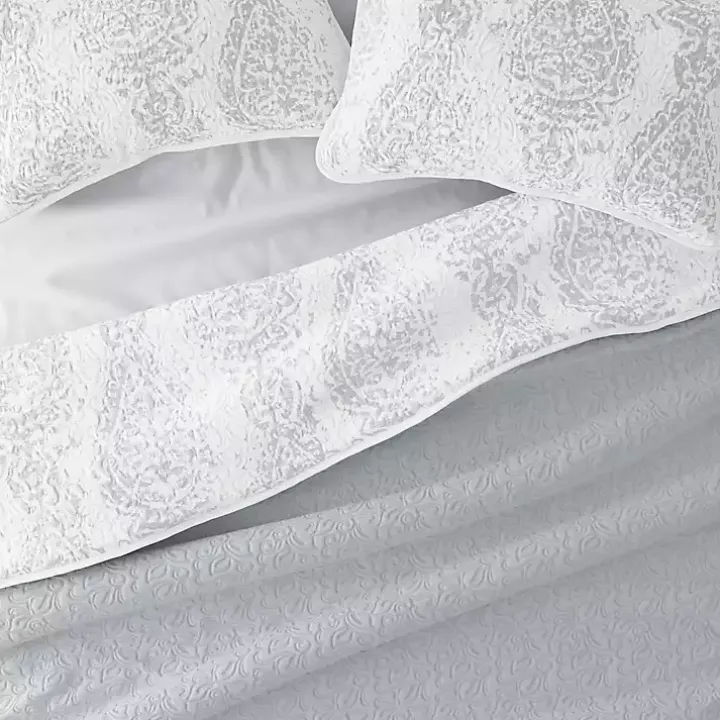 Gray Damask Reversible 3-pc. Queen Quilt Set