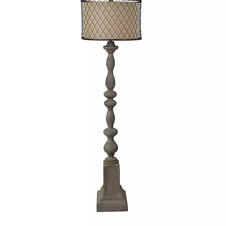 Gray Distressed Metal Encased Shade Floor Lamp