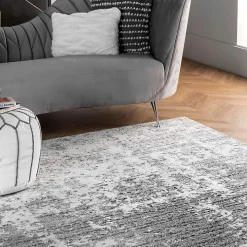 Gray Distressed Power Loomed Area Rug, 8x12
