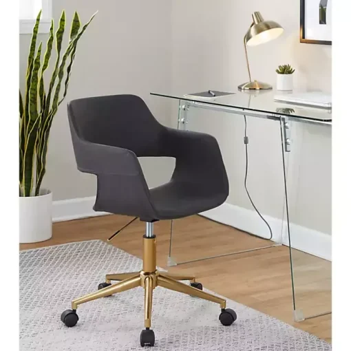 Gray Faux Leather & Gold Marshall Office Chair