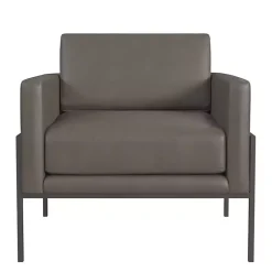 Gray Faux Leather Black Metal Accent Chair