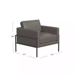 Gray Faux Leather Black Metal Accent Chair