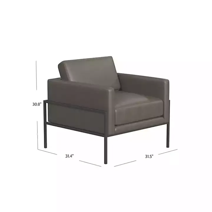 Gray Faux Leather Black Metal Accent Chair
