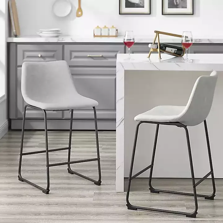 Gray Faux Leather Counter Stools, Set of 2