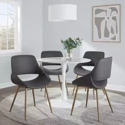 Gray Faux Leather Scooped Accent Chairs, Set of 2