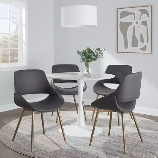 Gray Faux Leather Scooped Accent Chairs, Set of 2