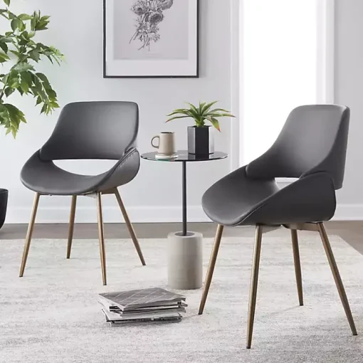 Gray Faux Leather Scooped Accent Chairs, Set of 2