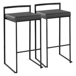 Gray Faux Leather Stackable Bar Stools, Set of 2