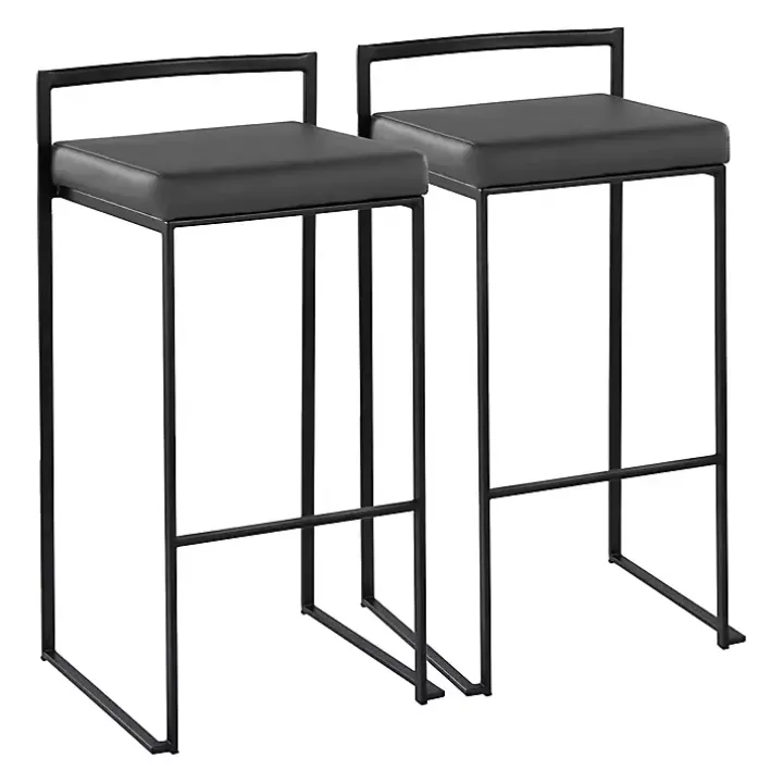Gray Faux Leather Stackable Bar Stools, Set of 2
