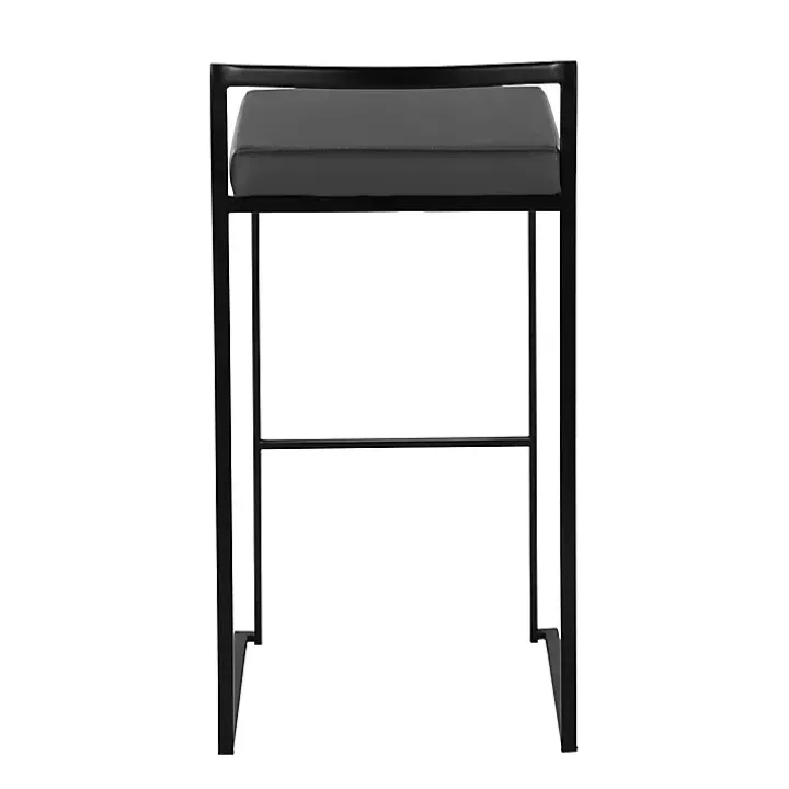 Gray Faux Leather Stackable Bar Stools, Set of 2