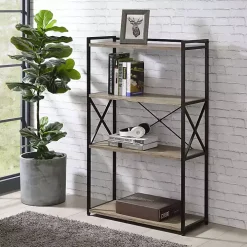 Gray Finish X Frame Open Shelf Bookcase