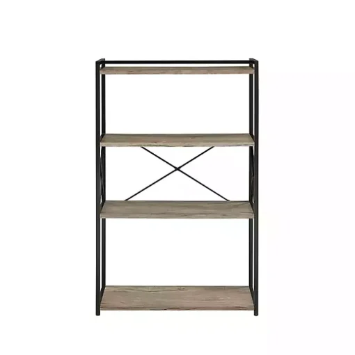 Gray Finish X Frame Open Shelf Bookcase