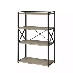 Gray Finish X Frame Open Shelf Bookcase