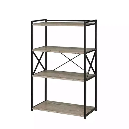 Gray Finish X Frame Open Shelf Bookcase