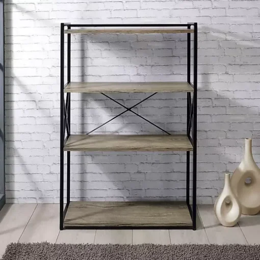 Gray Finish X Frame Open Shelf Bookcase