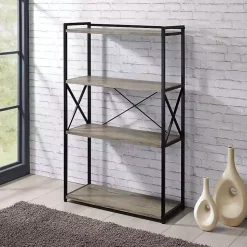 Gray Finish X Frame Open Shelf Bookcase