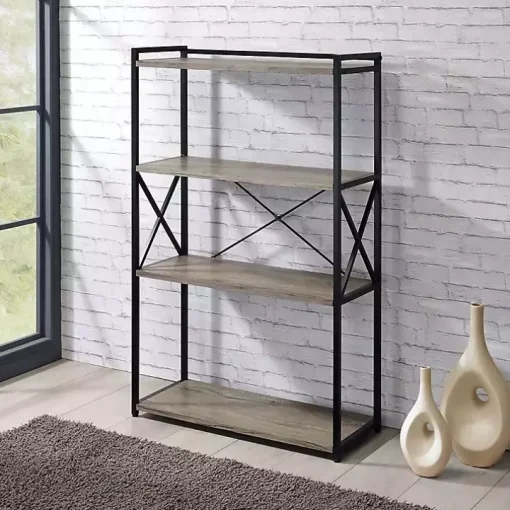 Gray Finish X Frame Open Shelf Bookcase