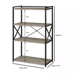 Gray Finish X Frame Open Shelf Bookcase